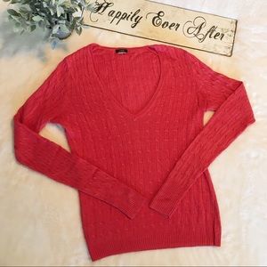 J.Crew cable knit v-neck sweater small pink